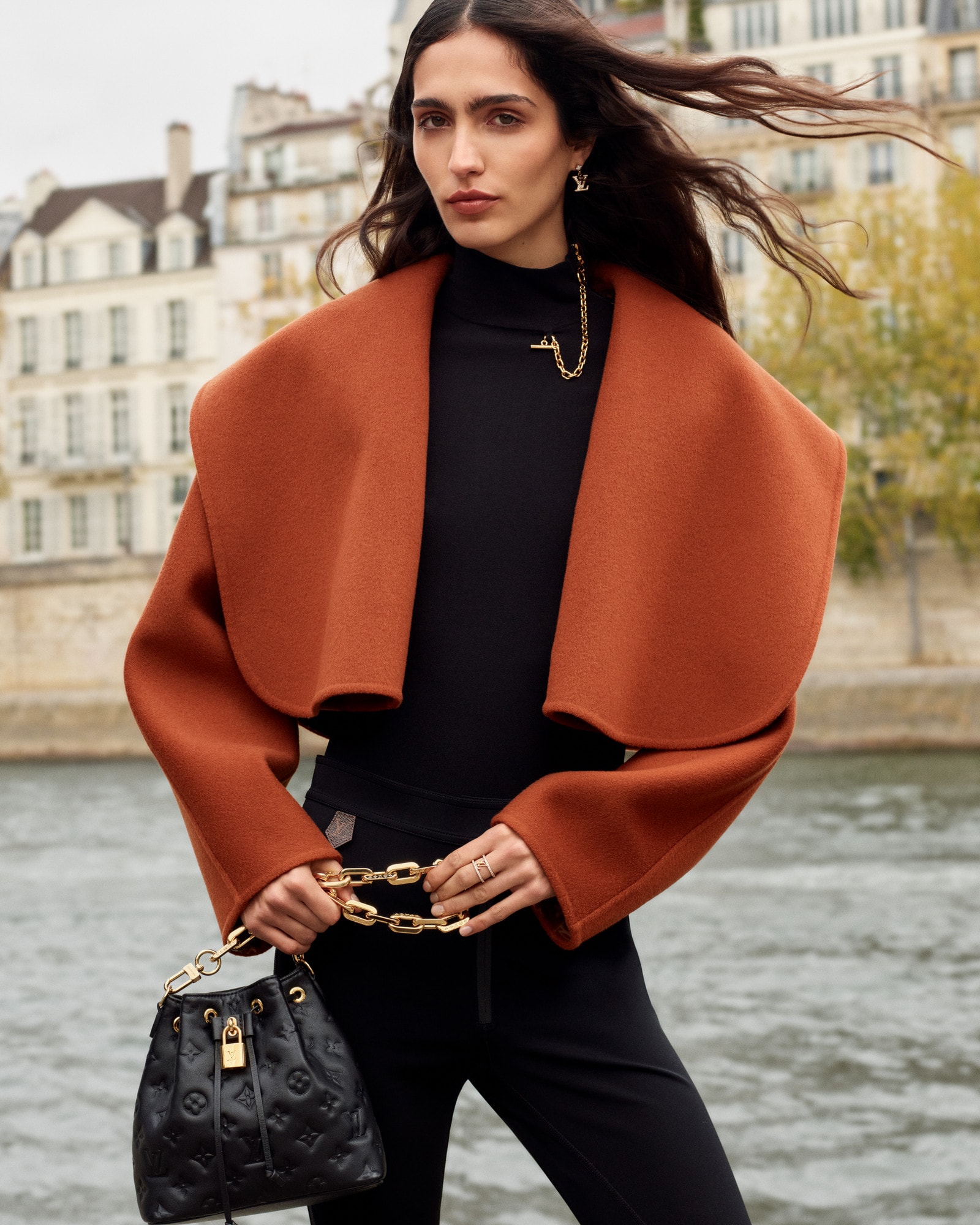City fashion editorial with black bag