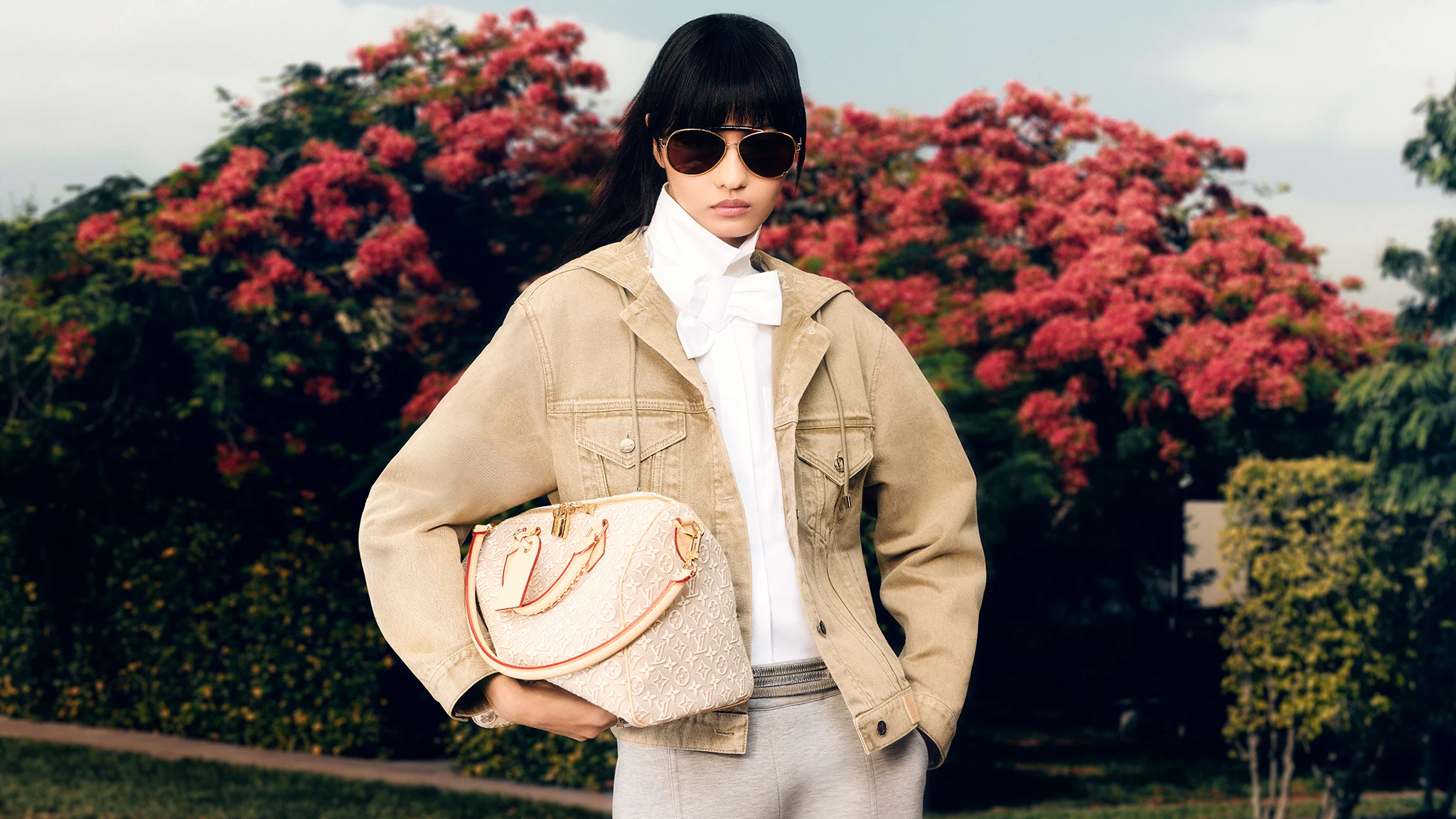 Studio Nafay garden campaign with a light designer bag