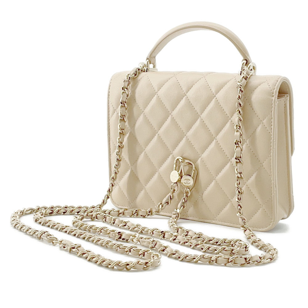 CHANEL Matelasse Top Handle Mini Chain Backpack Beige Lambskin