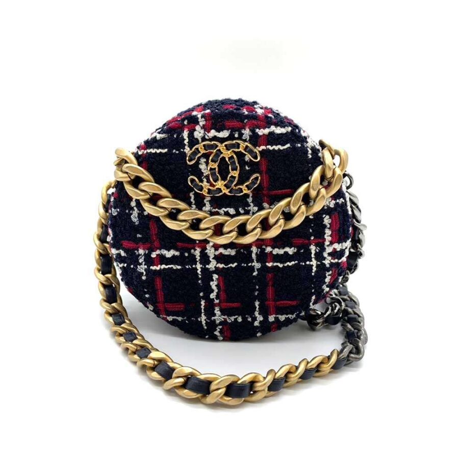 Chanel Tweed Round Clutch Mini Chain Bag | Studio Nafay