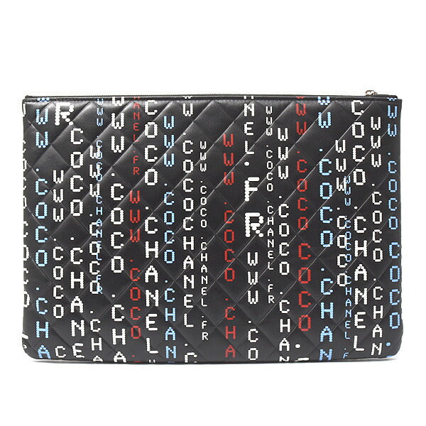 Chanel Lambskin Typography Clutch Bag Black - Product Image 2