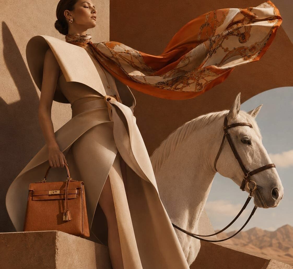 Studio Nafay equestrian campaign with model and designer bag