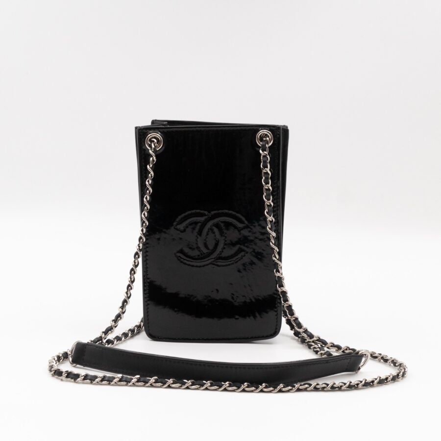 CC Phone Holder Crossbody Bag Black Patent Leather | Studio Nafay