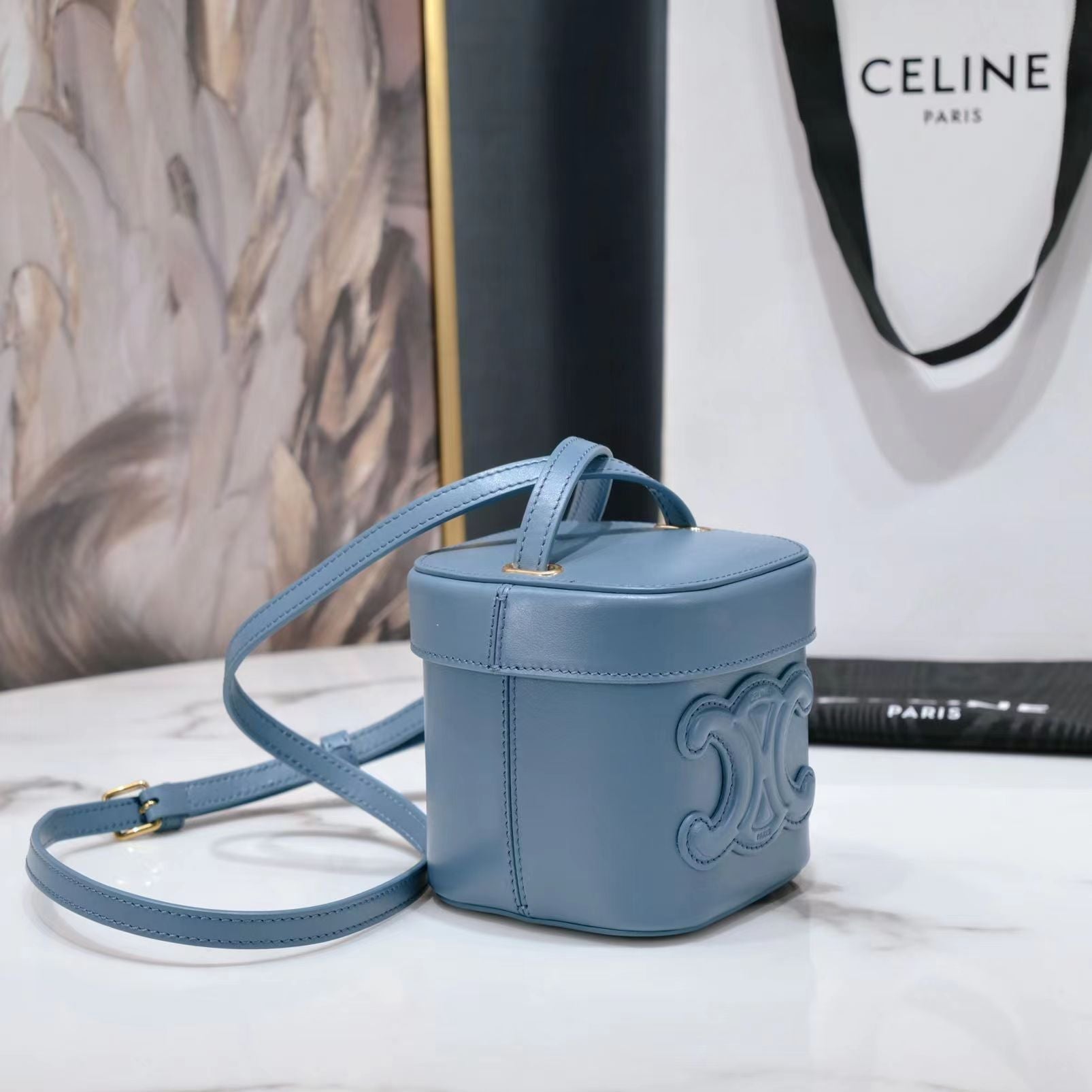 Square BOX Crossbody BAG 11 Azure BLUE Calfskin