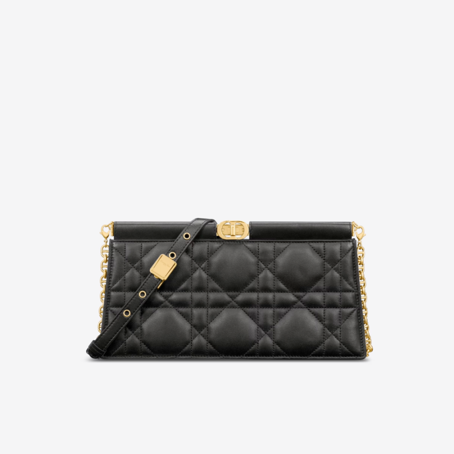 Black Cannage Lambskin D Caro Colle Noire Clutch with Chain Leather Crossbody Bag for Women | Studio Nafay
