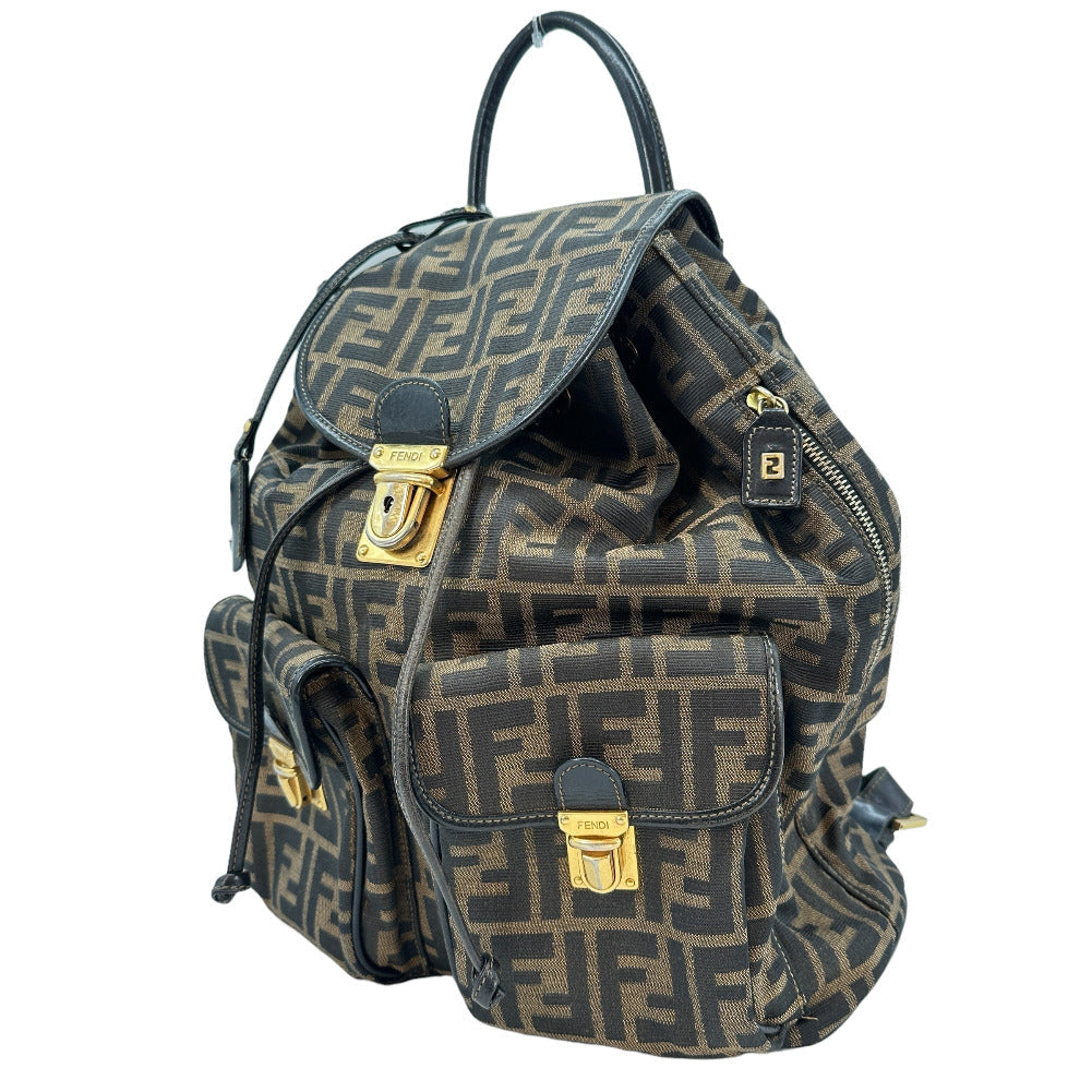 FENDI Rucksack Canvas Canvas Khaki Schwarz Zucca Damen