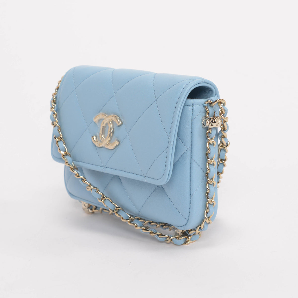 chl Light Blue Calfskin Clutch With Chain Wallet