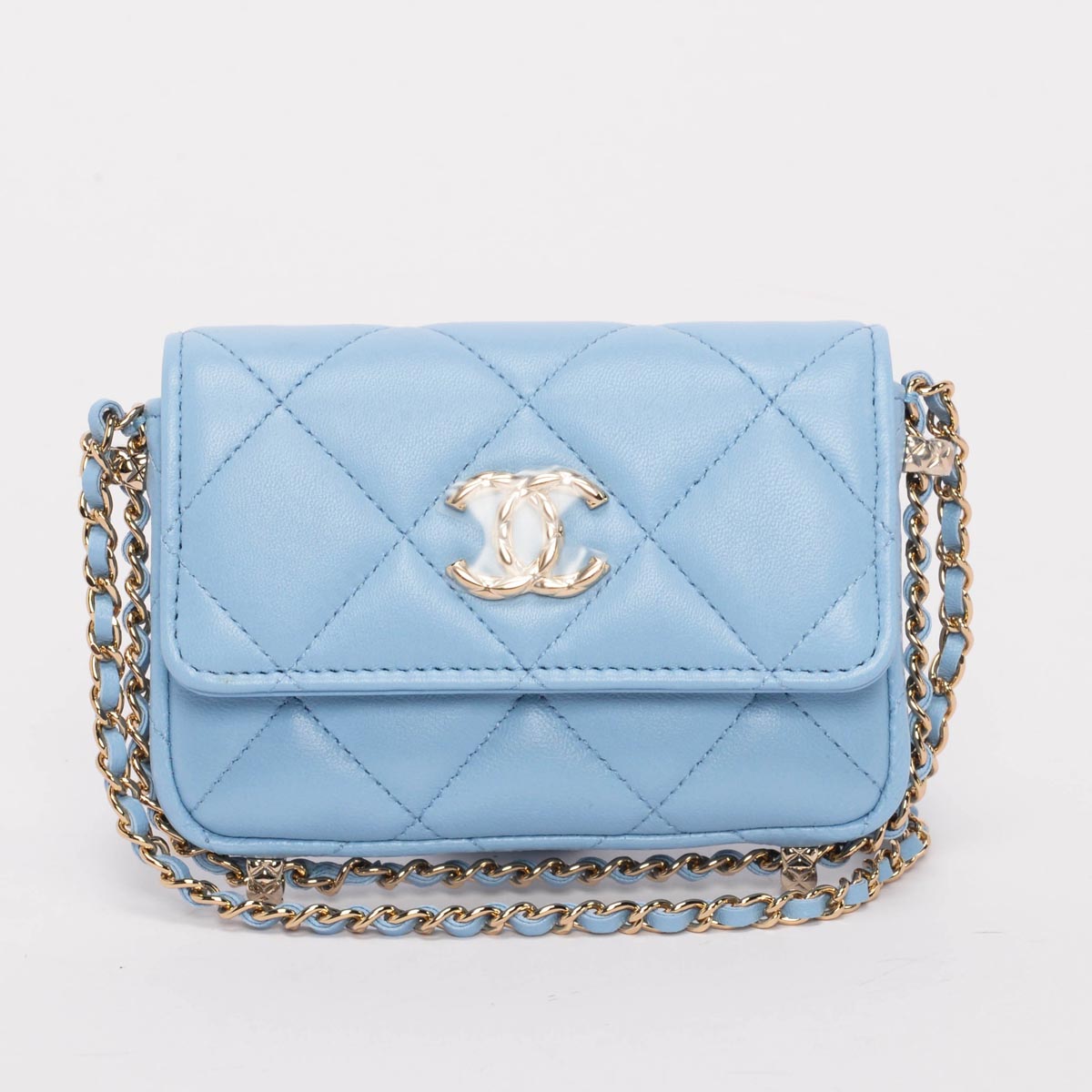 chl Light Blue Calfskin Clutch With Chain Wallet