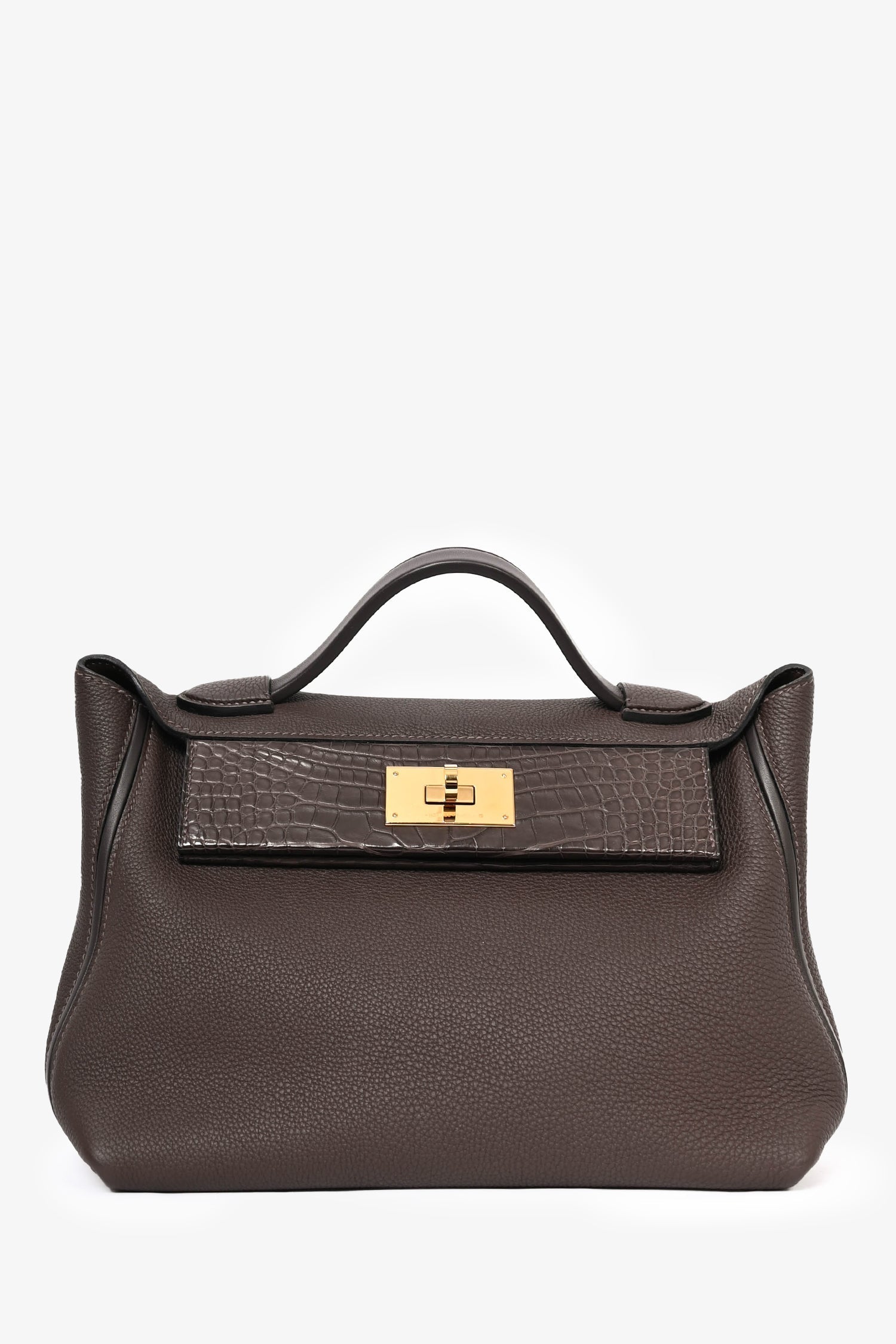 Hermès Braunes 'Ebene' Togo Leder/Matter Alligator Touch 24/24 29 Henkel GHW m. Riemen