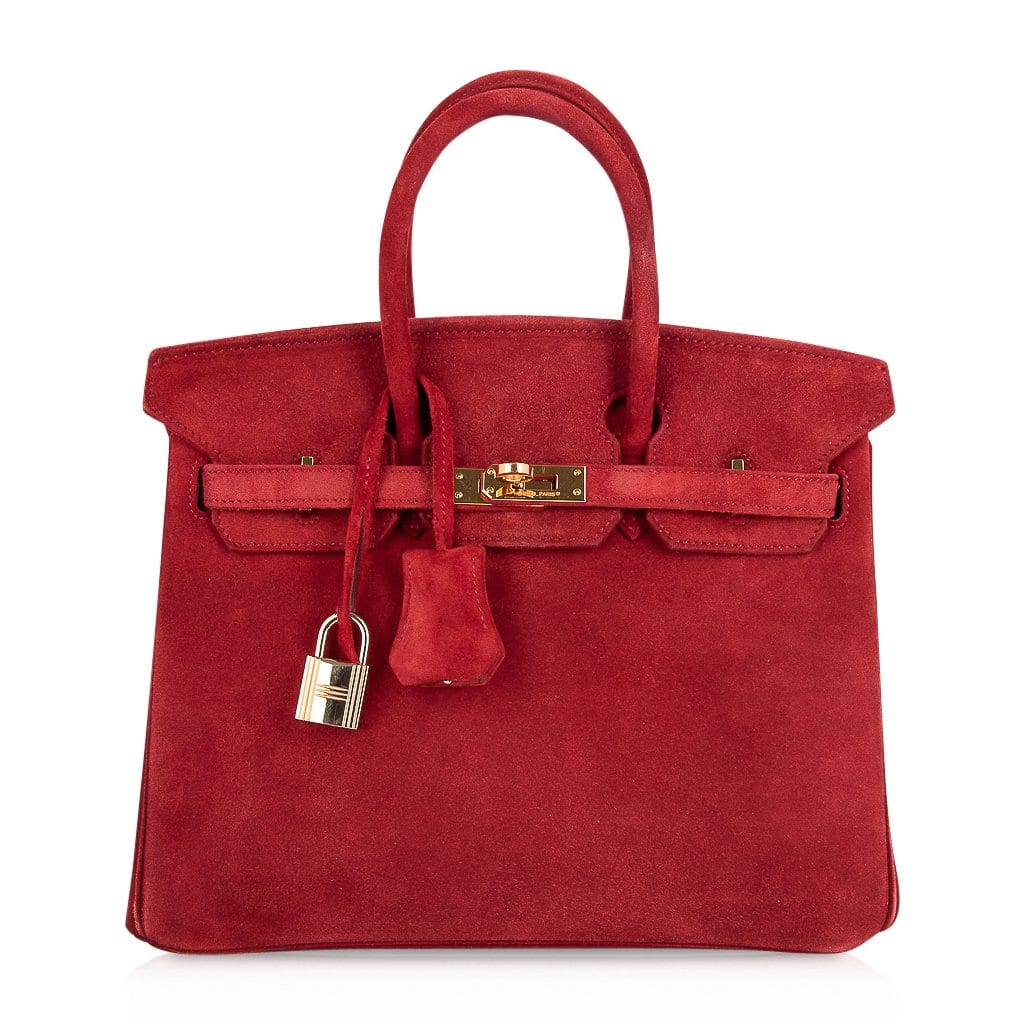Hermes Birkin 25 Doblis Tasche Rouge Vif Wildleder Gold-Hardware