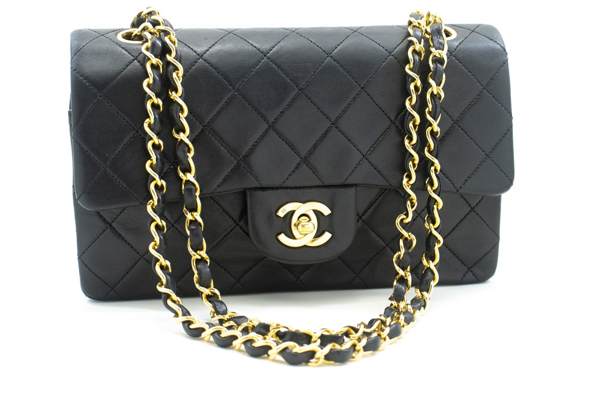 CHANEL Classic Double Flap 9" Chain Shoulder Bag Black Lambskin