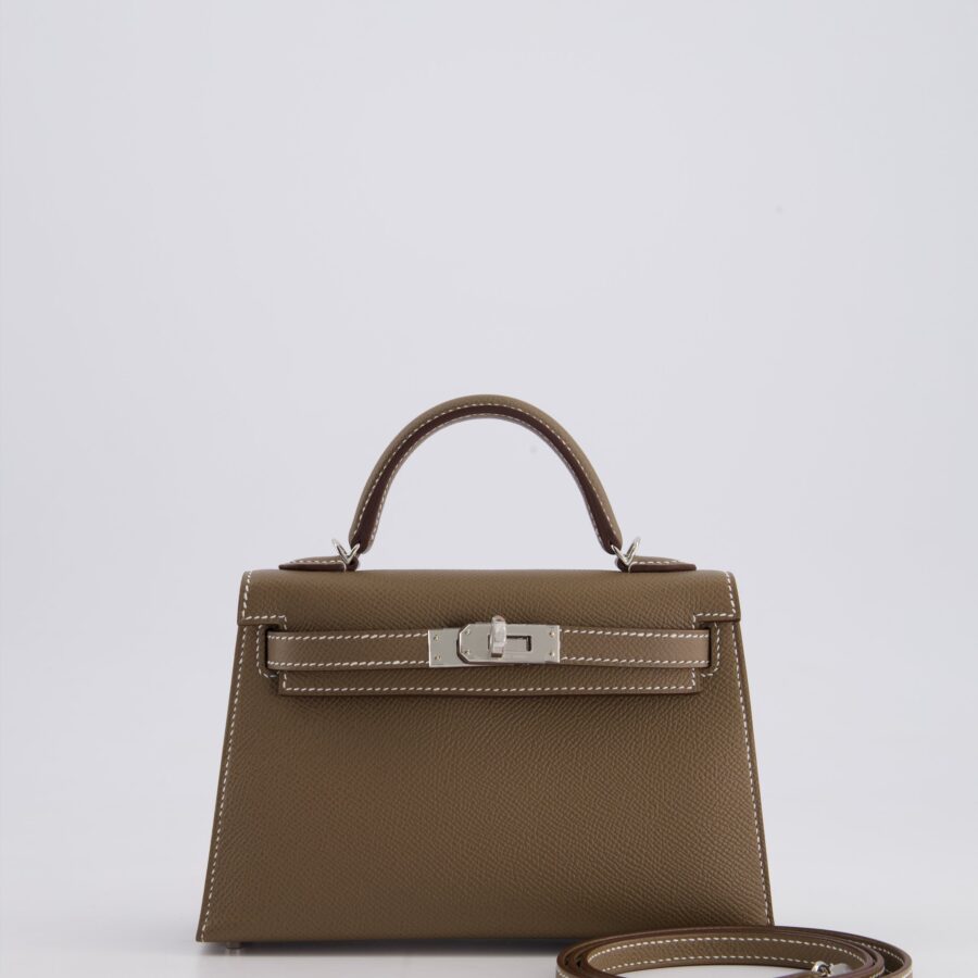 *HOT* Hermes Mini Kelly II 20 سلة التسوق in Etoupe Epsom Leather with Palladium Hardware | Studio Nafay