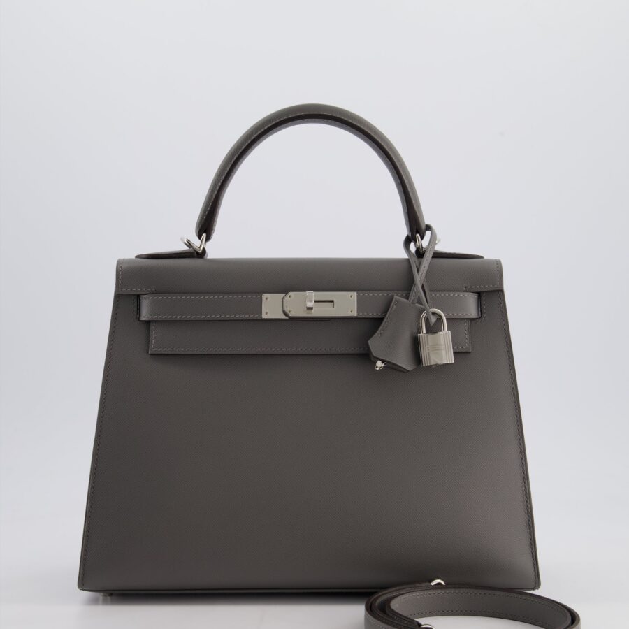 *RARE* Hermes Kelly 28 Sellier Bag in Gris Meyer Madame Leather with Palladium Hardware | Studio Nafay