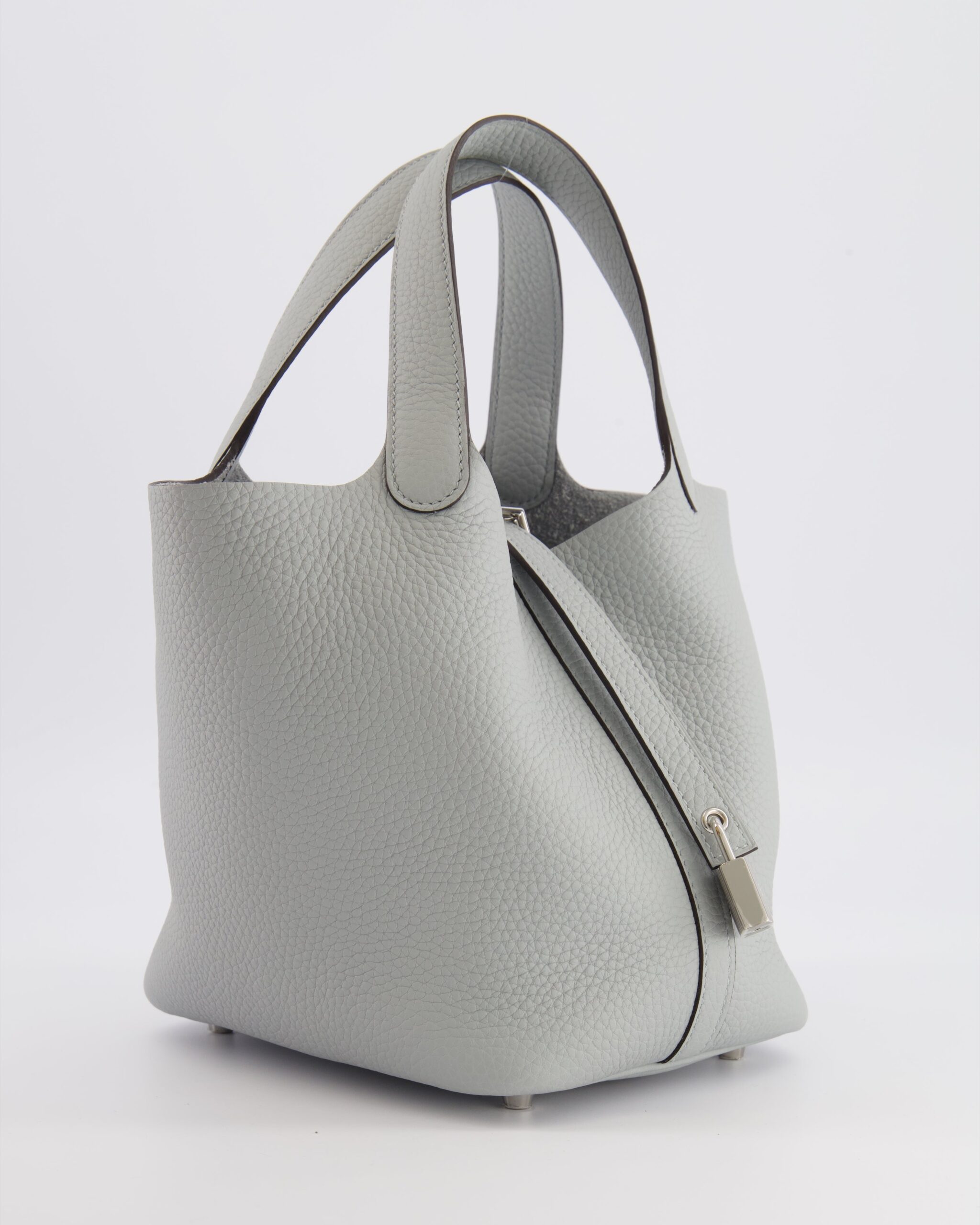 *HOT* Hermes Picotin Lock Bolso de mano 18cm en Bleu Glacier de cuero Clemence con herrajes de paladio