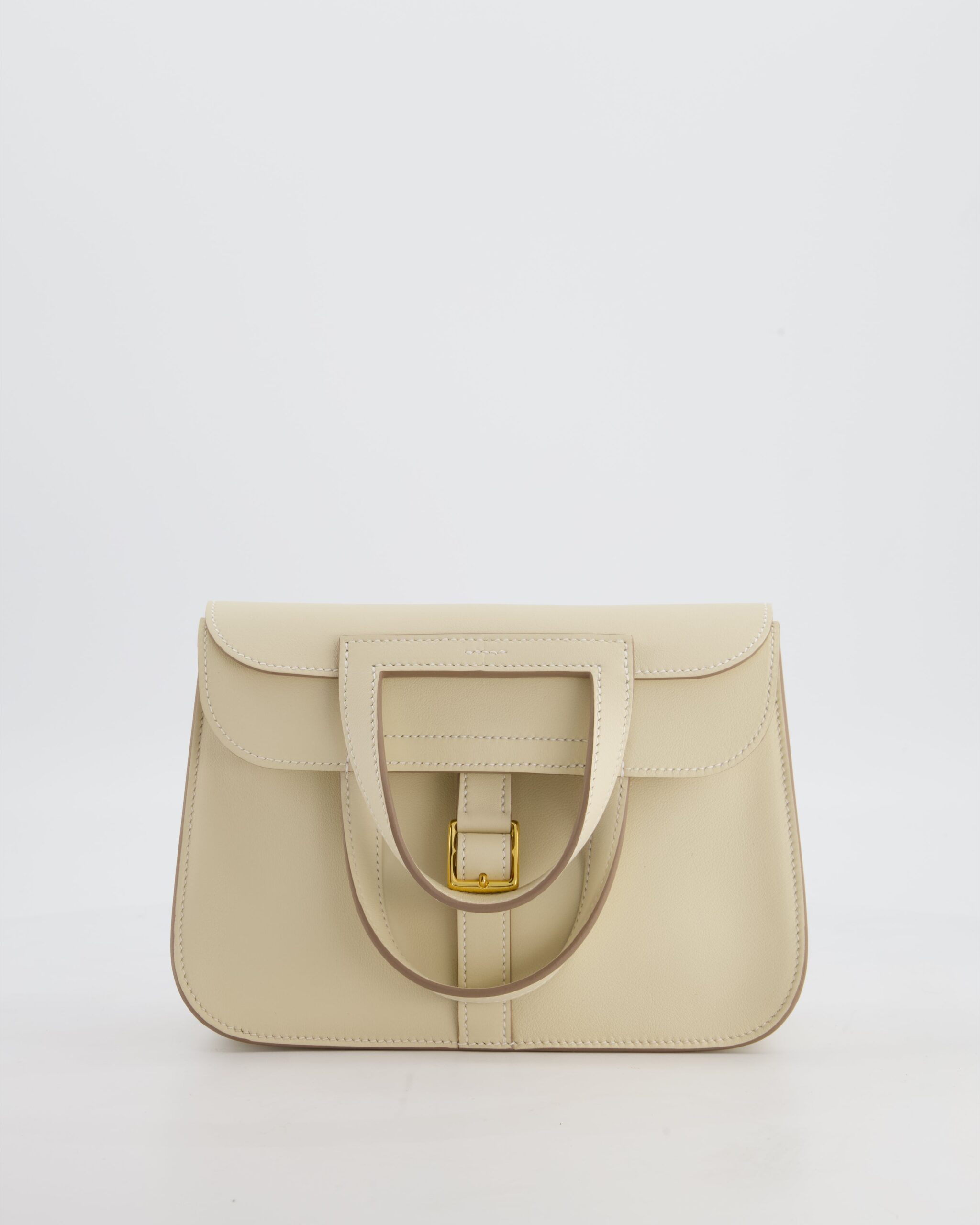 *NEW SIZE* Bolso de mano Hermes Mini Halzan en cuero Swift Craie con Herrajes de oro