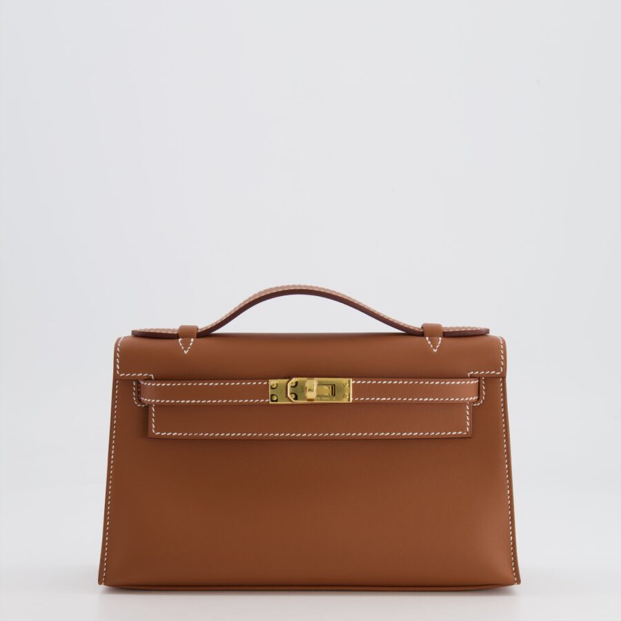 *RARE* Hermes Mini Kelly Pochette Bag in Gold Swift Leather with Gold Hardware | Studio Nafay