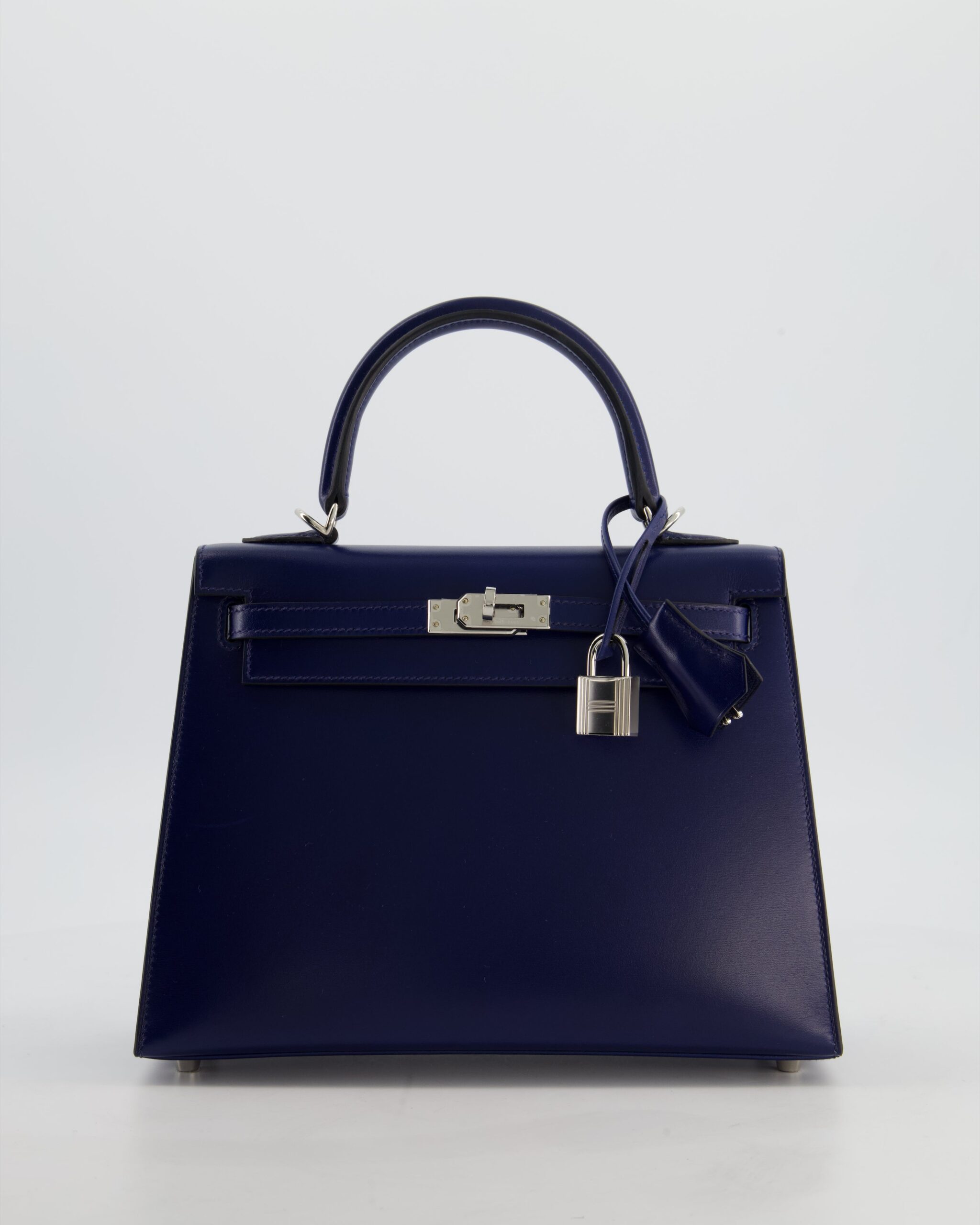 *RARE* Bolso de mano Hermes Kelly 25 Sellier en cuero Box Bleu Saphir con Herrajes de paladio