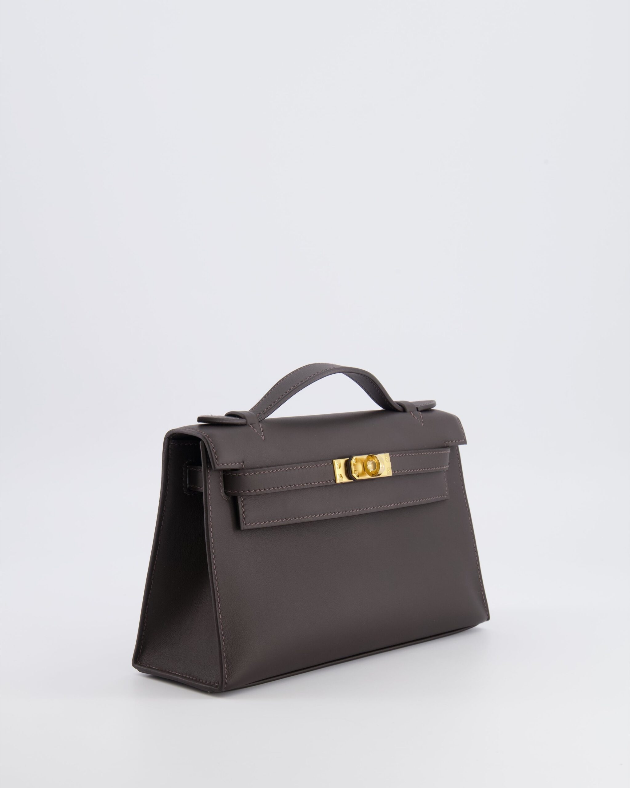*RARE* Hermes Kelly Pochette Bag in Bai Brun Swift Leather with Gold Hardware