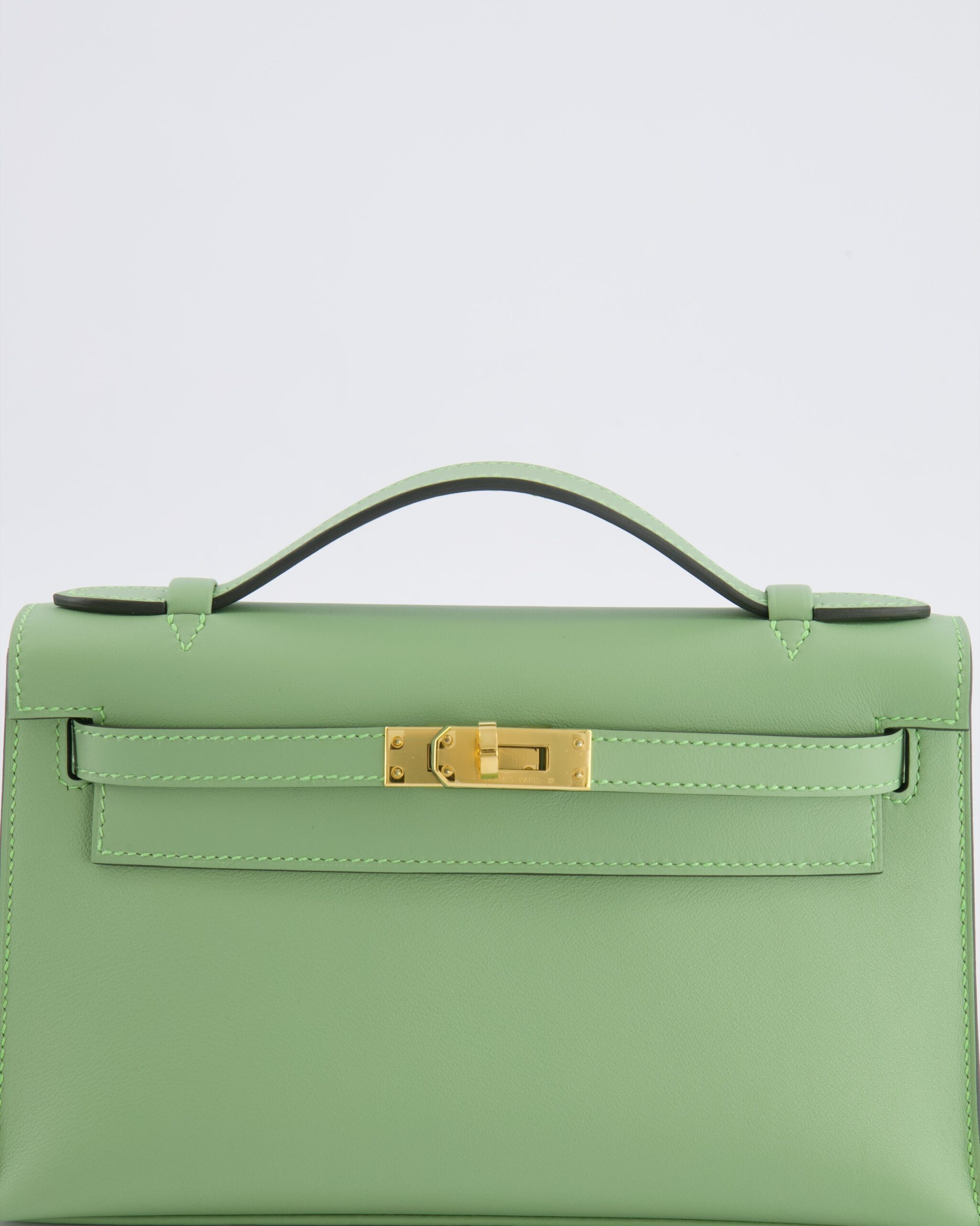 *HOT COLOUR* Hermes Mini Kelly Pochette Pochette in pelle Swift Vert Criquet con Hardware in oro