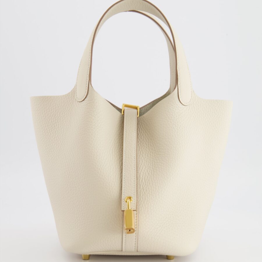 *RARE* Hermes Picotin Lock 18 Bag in Craie Clemence Leather with Gold Hardware | Studio Nafay