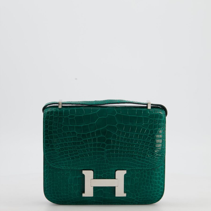 *HOT* Hermes Constance 18 سلة التسوق in Vert Bosphore Crocodile Porosus with Palladium Hardware | Studio Nafay