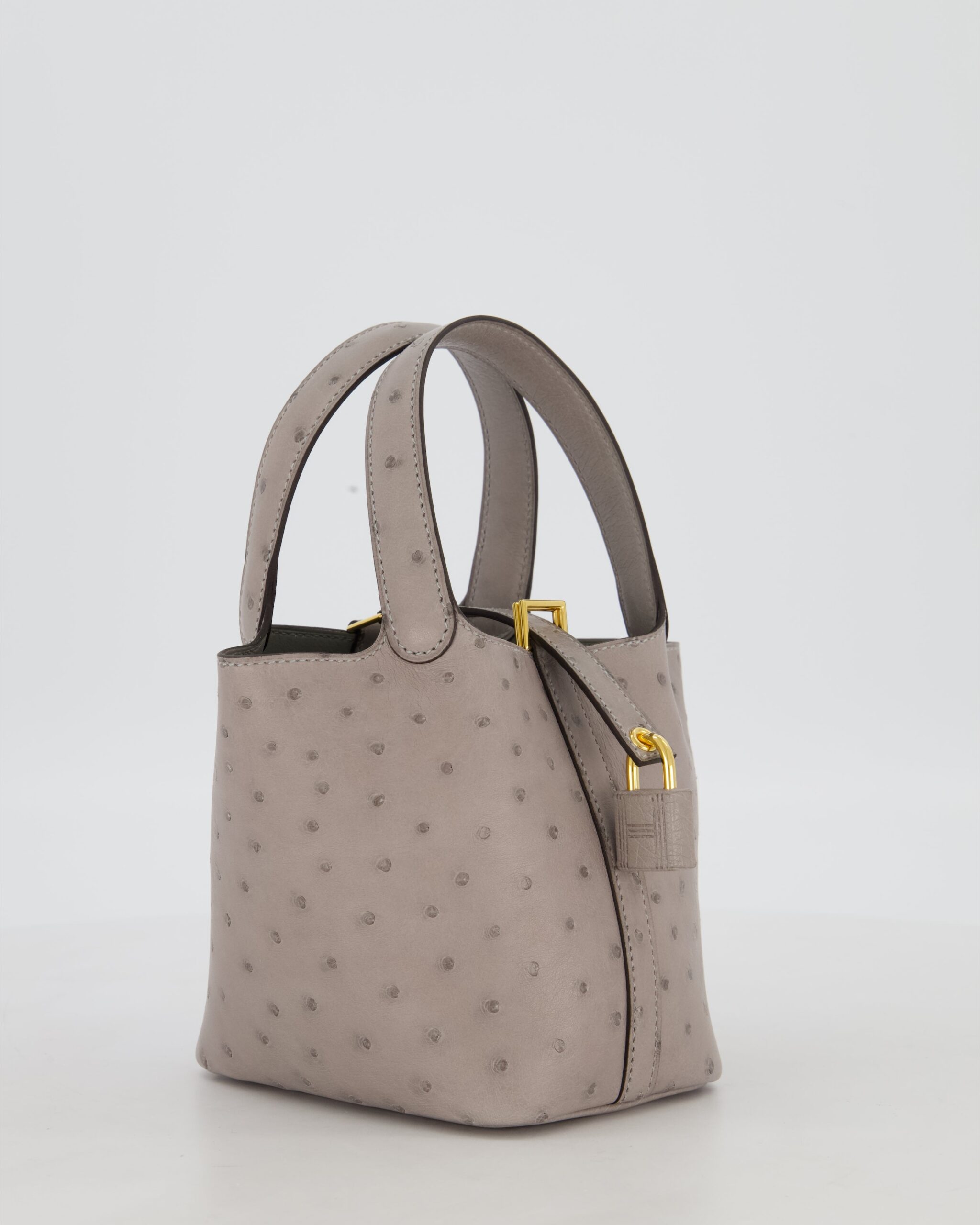 *HOT* Hermes Micro Picotin Lock Bag in Gris Mouette Ostrich Leather with Gold Hardware