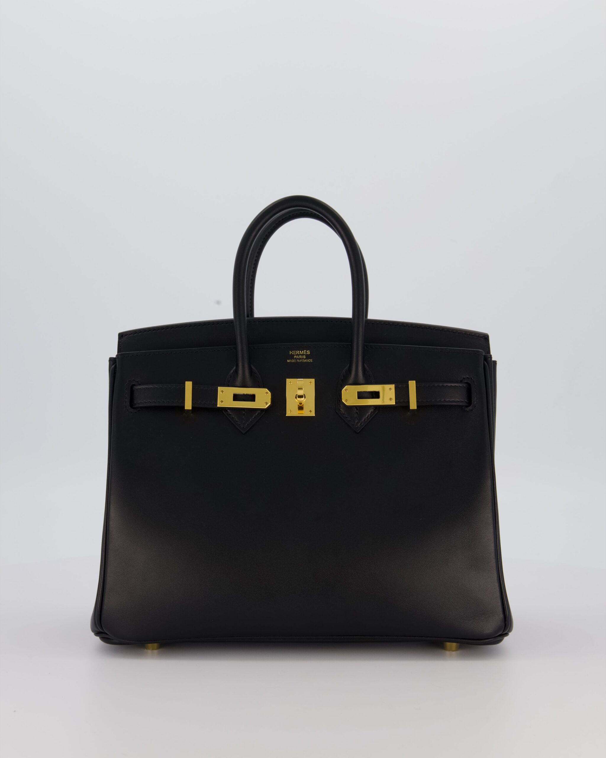 *RARE* Hermes Birkin 25 Retourne Bag in Noir Tadelakt Cuero con Herrajes dorados