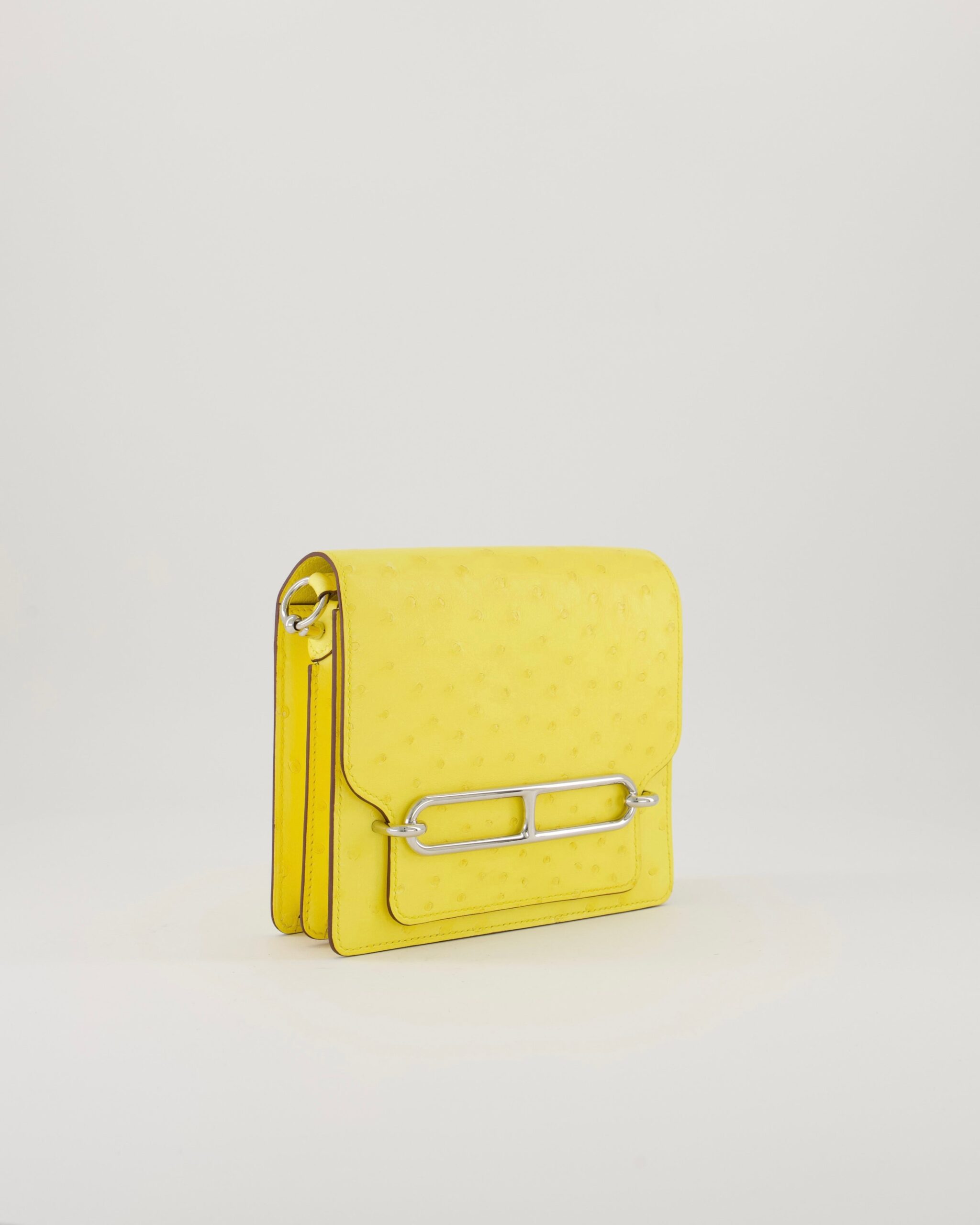 Hermes Mini Roulis 18 in Jaune Citron Ostrich Leather with Palladium Hardware