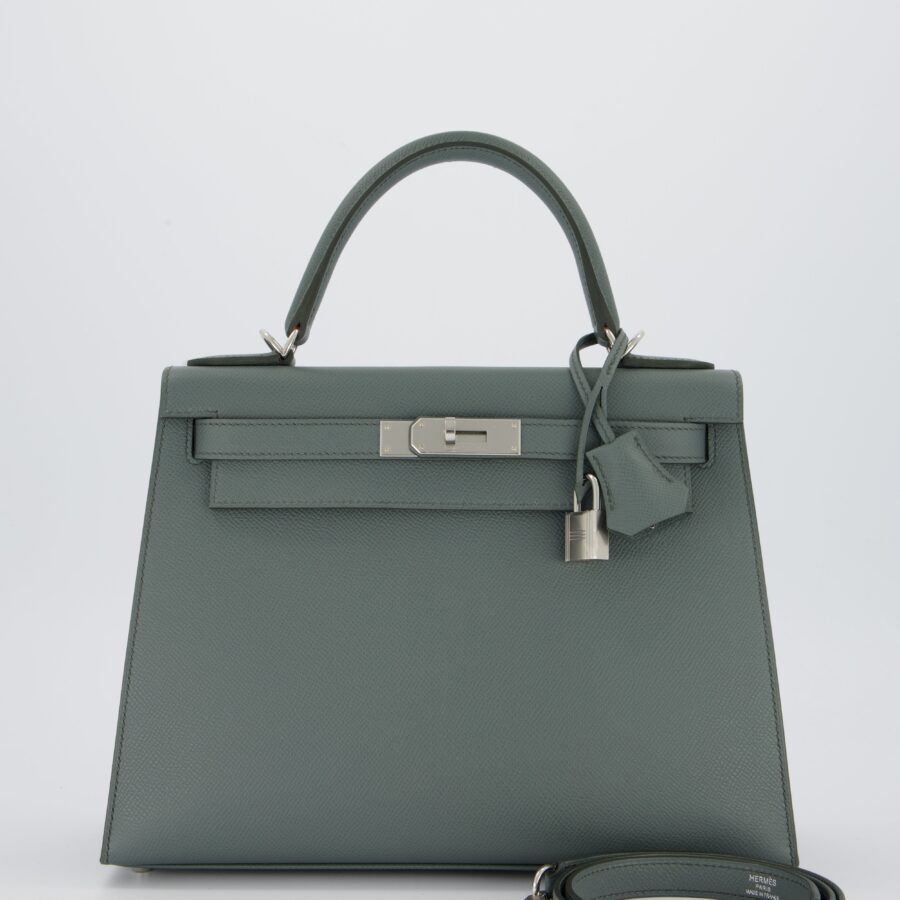 Hermes Kelly 28 Sellier Bag in Vert Amande Epsom Leather with Palladium Hardware | Studio Nafay