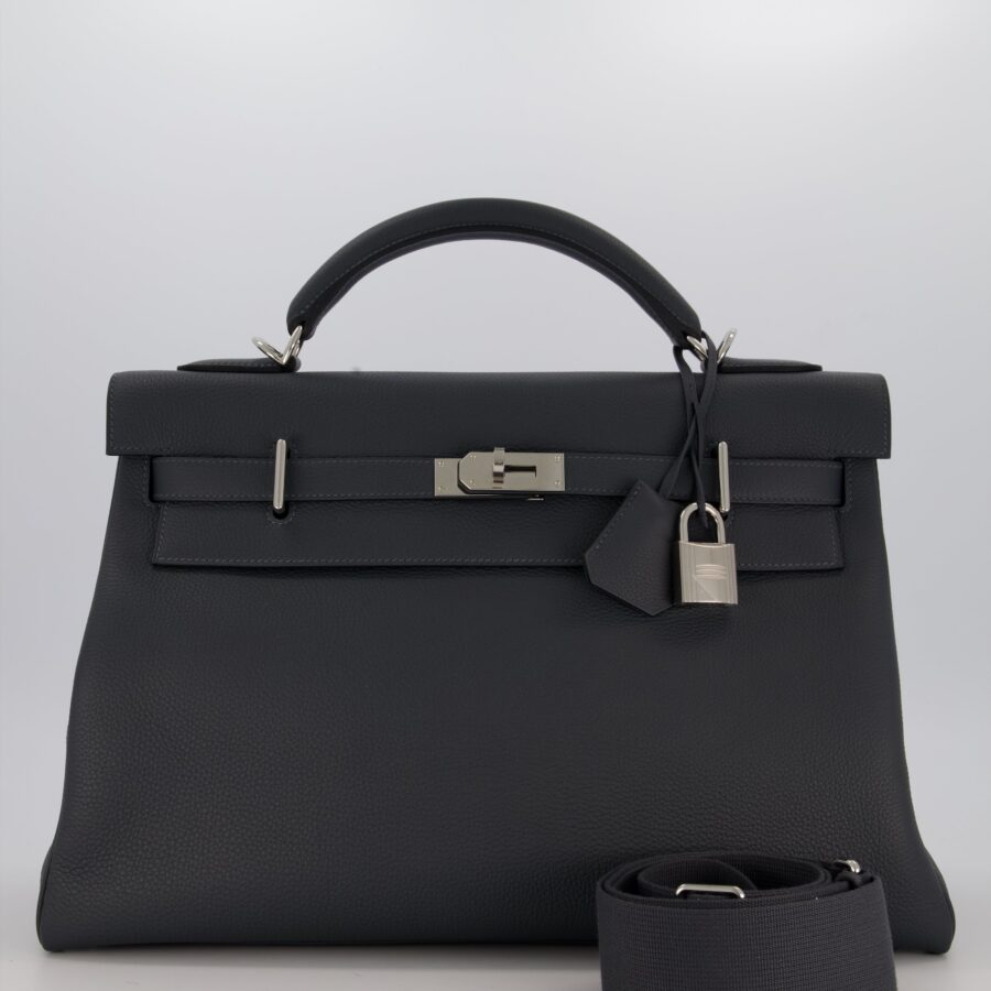 *RARE* Hermes Kelly 42 Maxi Retourne Bag in Gris Misty Togo Leather with Palladium Hardware | Studio Nafay