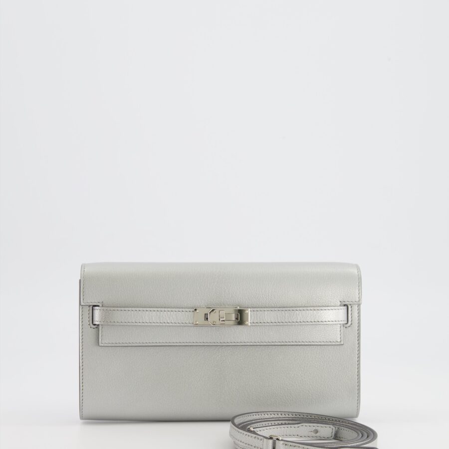 *RARE* Hermes Kelly To Go Bag in Argent Chevre Chamkilight Leather with Palladium Hardware | Studio Nafay