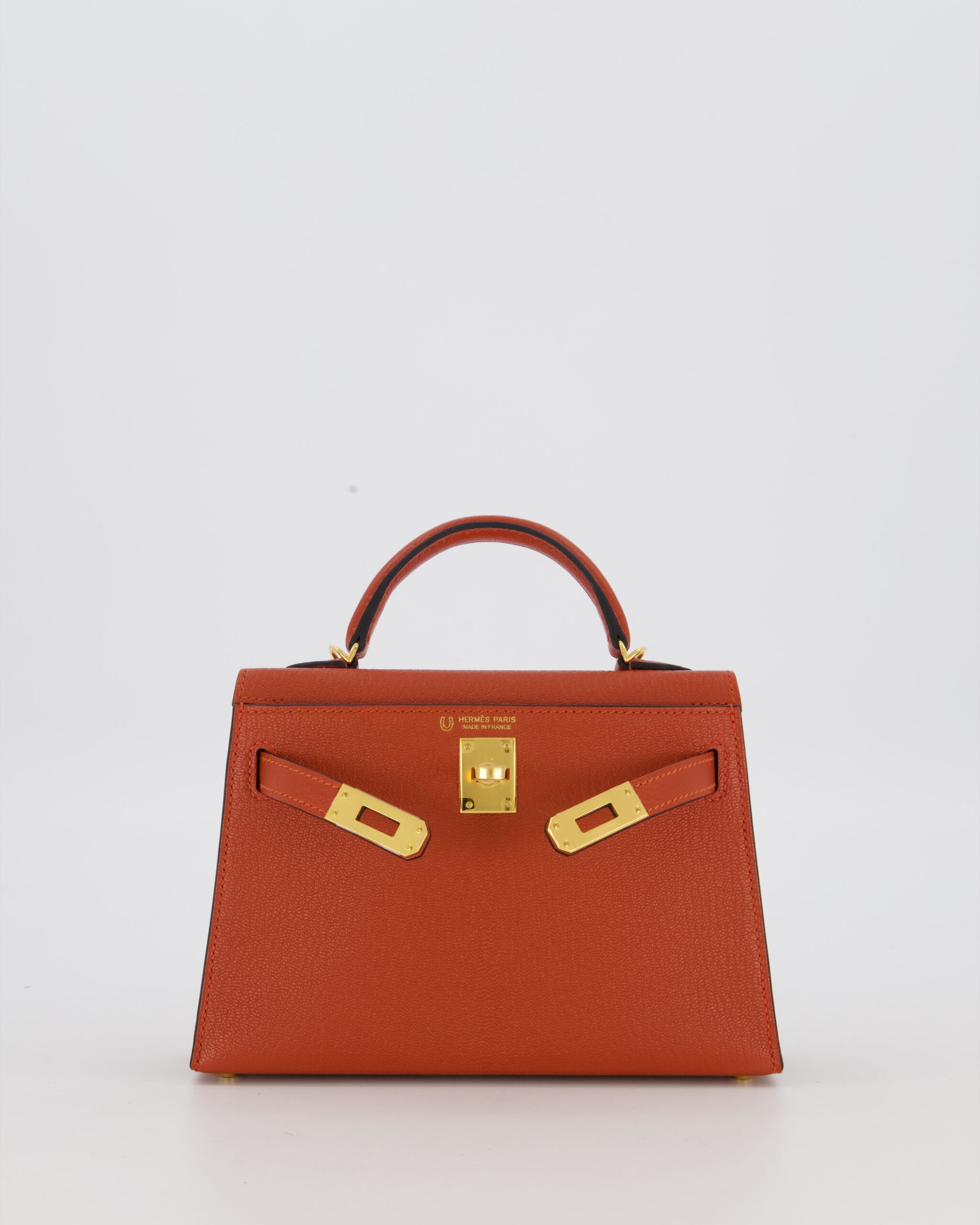 *SUPER RARE* Hermes HSS Mini Kelly II 20 Bag in Brique & Bleu Indigo Interior Chèvre Mysore Leather with Gold Hardware