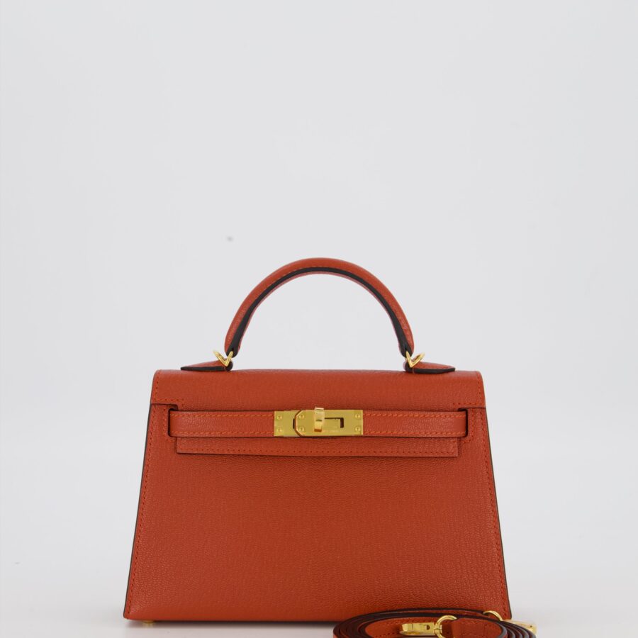 *SUPER RARE* Hermes HSS Mini Kelly II 20 Bag in Brique & Bleu Indigo Interior Chèvre Mysore Leather with Gold Hardware | Studio Nafay