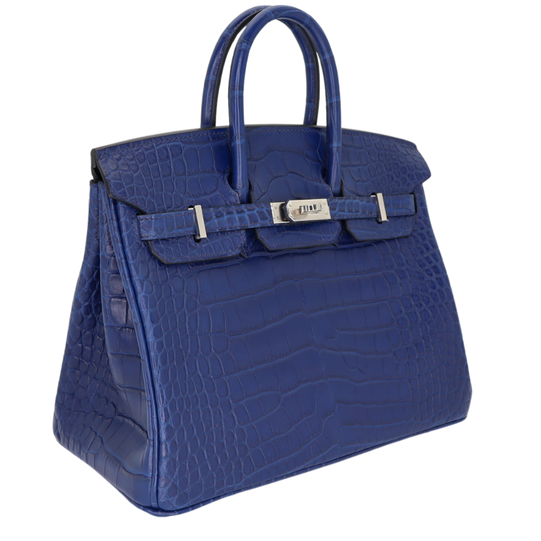 Hermes25cm Birkin Bleu Saphir Matte Alligator Palladium Hardware
