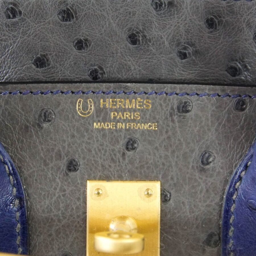 Hermes Birkin 25 Bag HSS Ostrich Gris Agate/ Blue Sapphire Brushed Gold | Studio Nafay