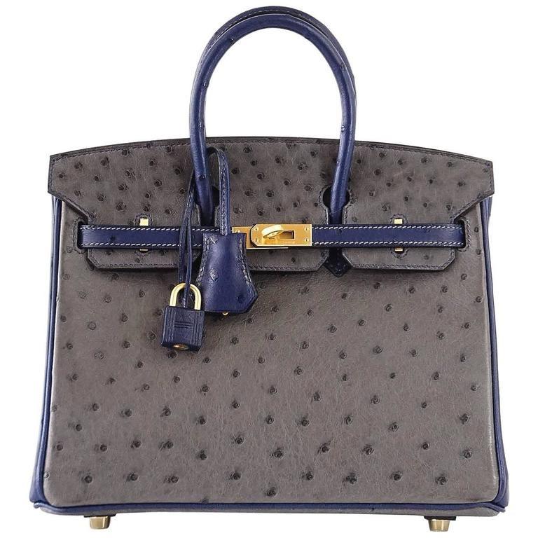 Hermes Birkin 25 Bag HSS Ostrich Gris Agate/ Blue Sapphire Brushed Gold