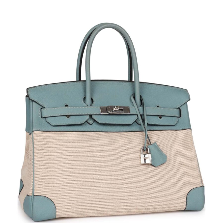 Hermes Birkin 35 Toile H and Ciel Clemence Palladium Hardware | Studio Nafay