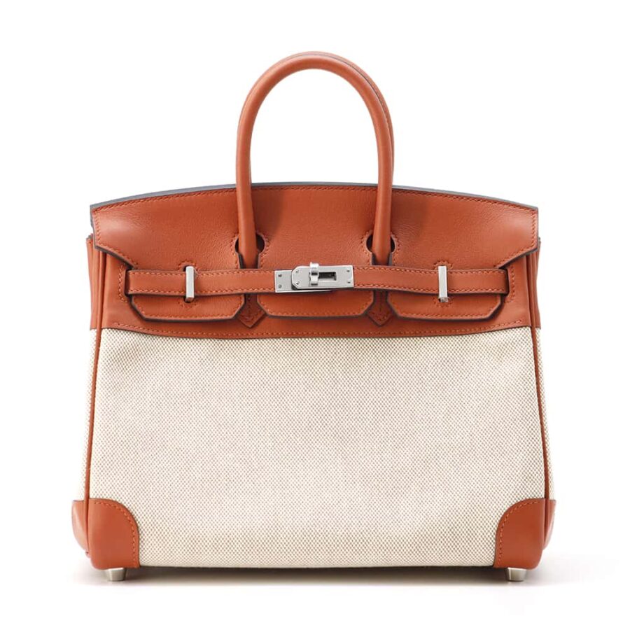 HERMES Birkin Verso Cuivre/ Ecru/ Rose Texas Toile H Swift Leather Size 25 | Studio Nafay