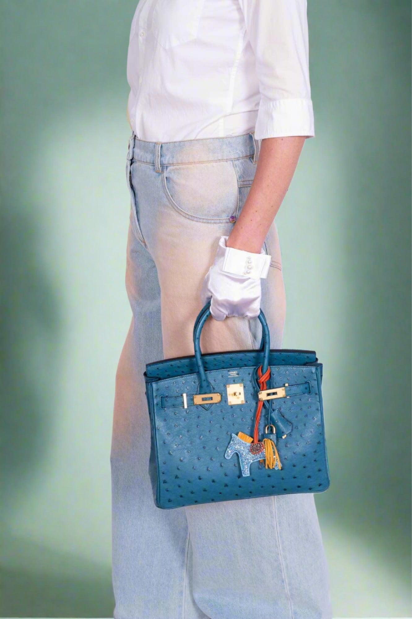 HermesBirkin 30 Blue Colvert Ostrich Gold Hardware