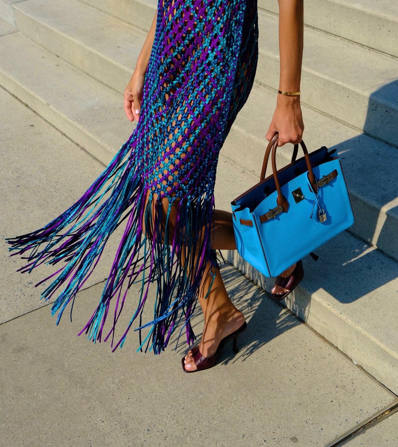Hermeshss Birkin 30 Bleu Aztec And Havane Chevre Palladium Hardware