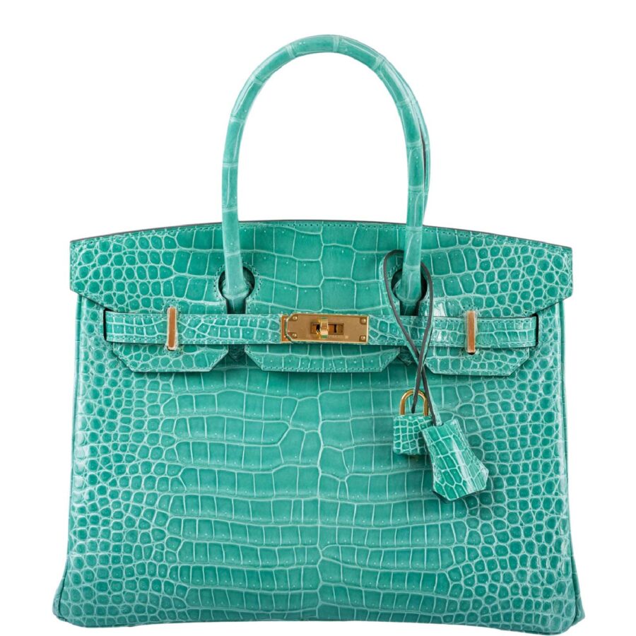 HermesBirkin 30 Vert Jade Shiny Porosus Crocodile Gold Hardware | Studio Nafay