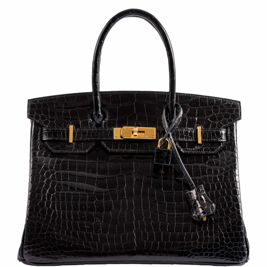 HermesBirkin 30 Shiny Black Porosus Crocodile Gold Hardware | Studio Nafay