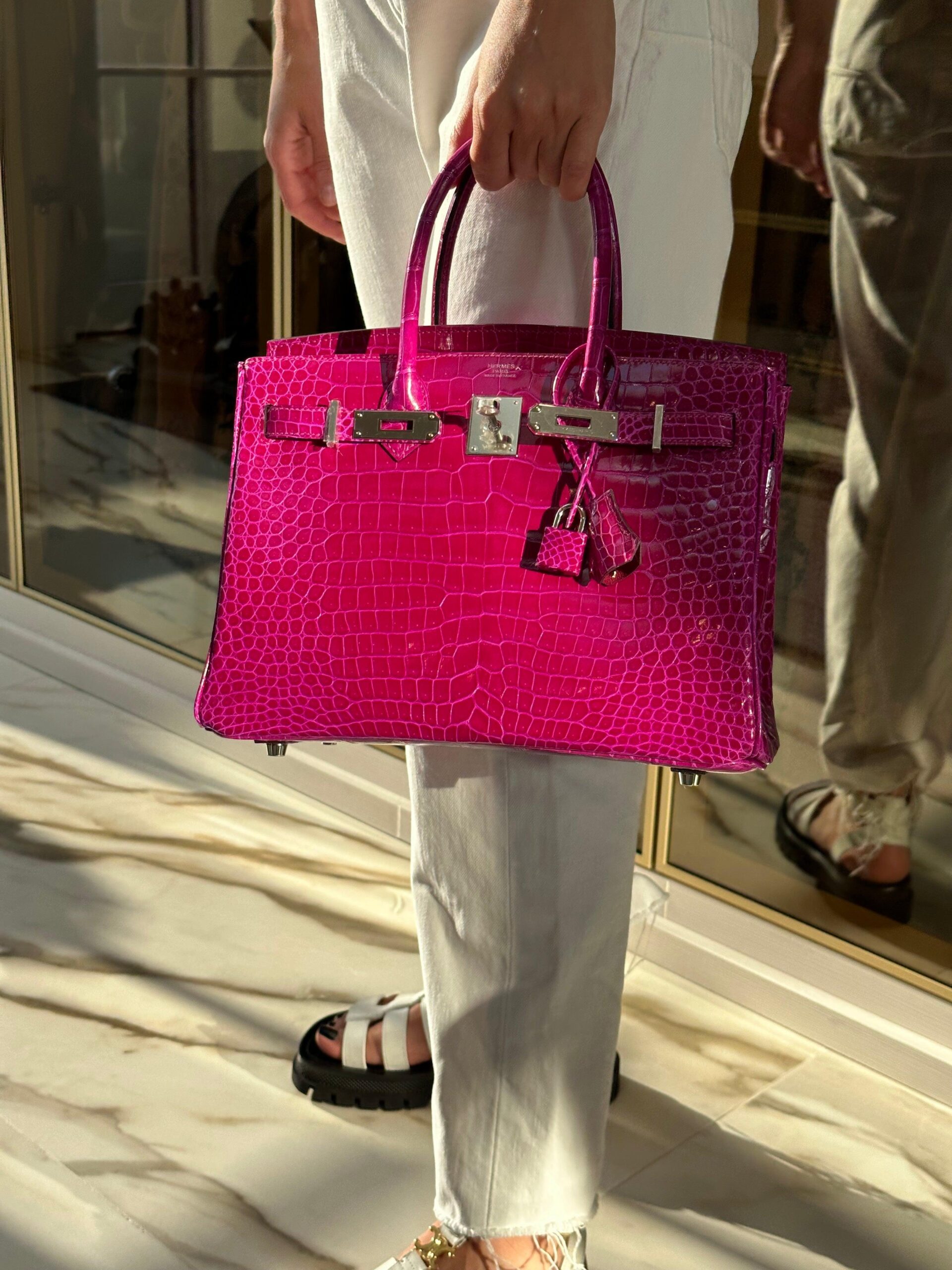 HermesBirkin 30 Rose Pourpre Shiny Porosus Crocodile Palladium Hardware - Product Image 2