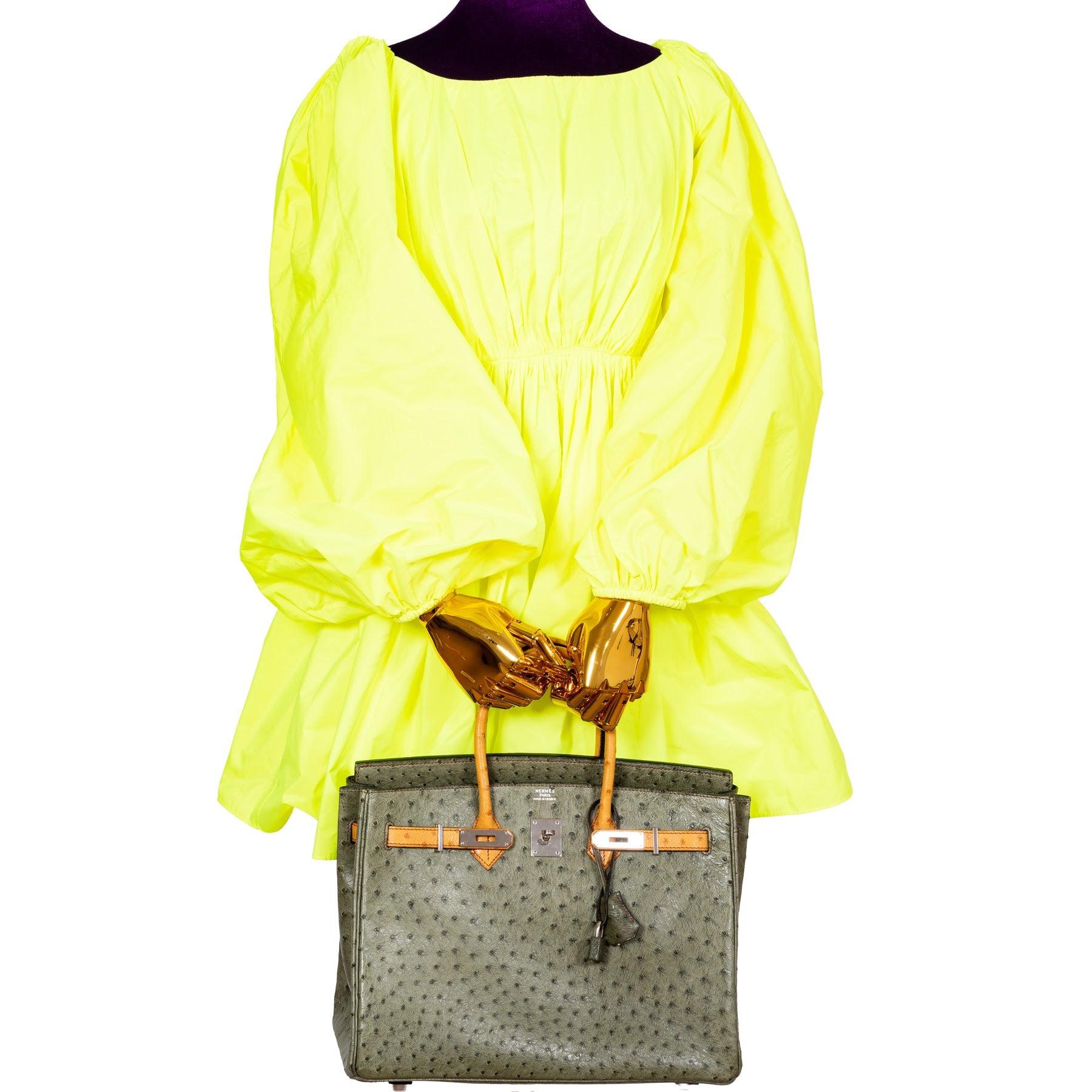 HermesBirkin 35 Special Order Vert Olive & Sable Ostrich Palladium Hardware
