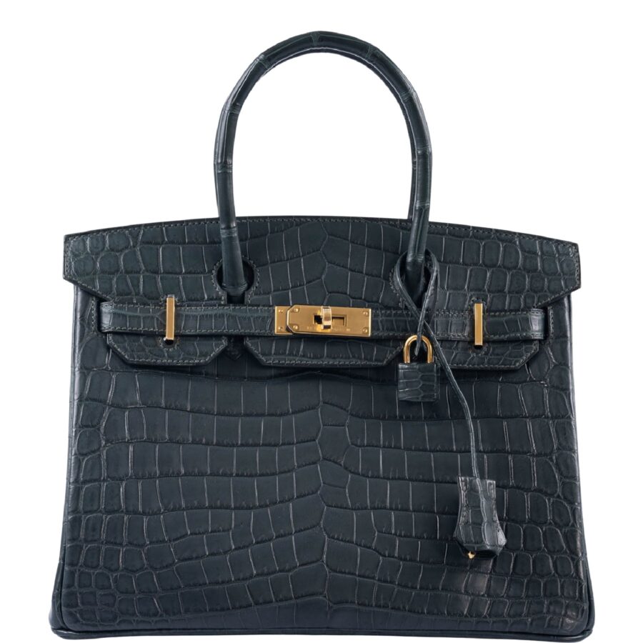 HermesBirkin 30 Vert Foncé Matte Niloticus Crocodile Gold Hardware | Studio Nafay