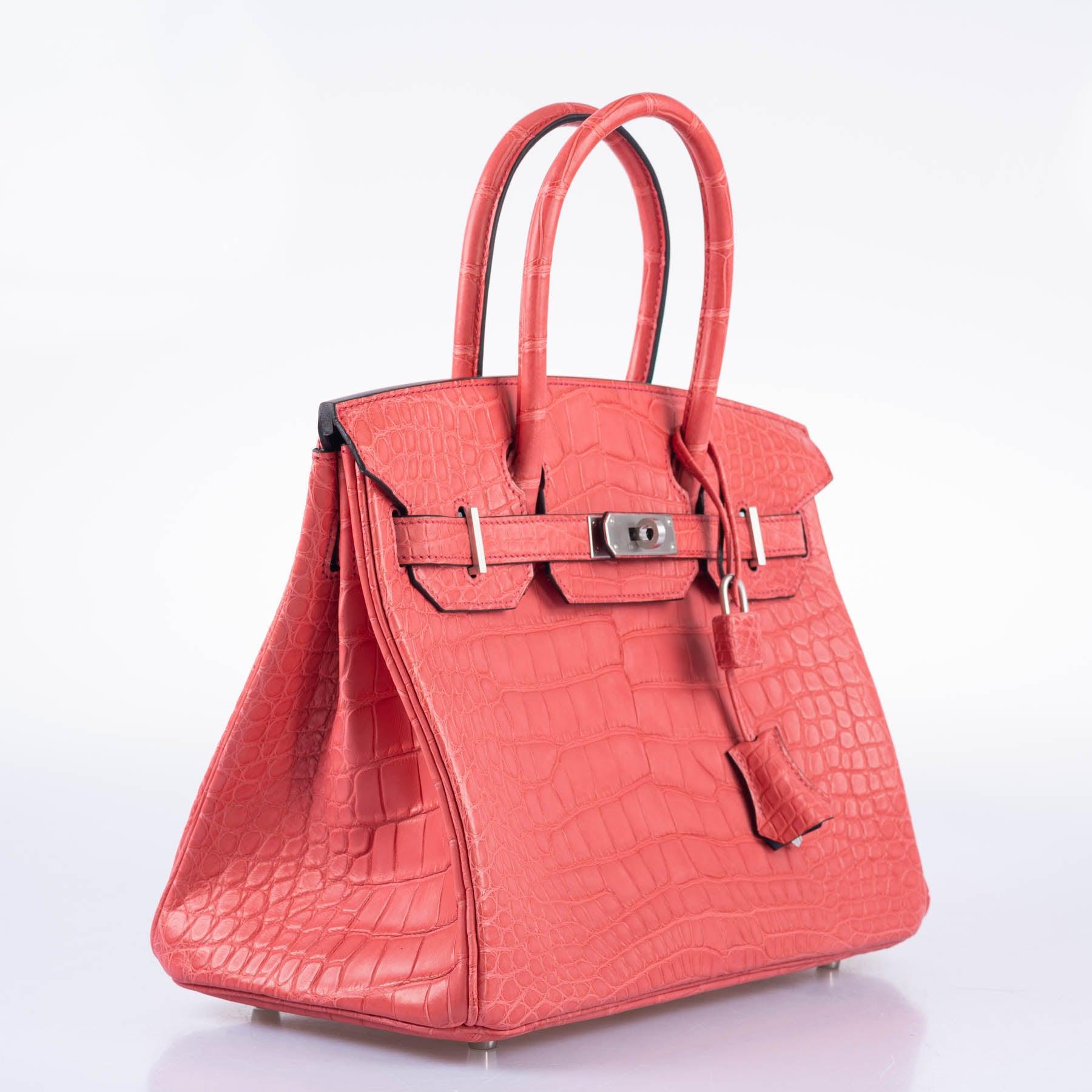 HermesHSS Birkin 30 Bougenville Matte Alligator & Blue Marine Interior with Brushed Palladium Hardware