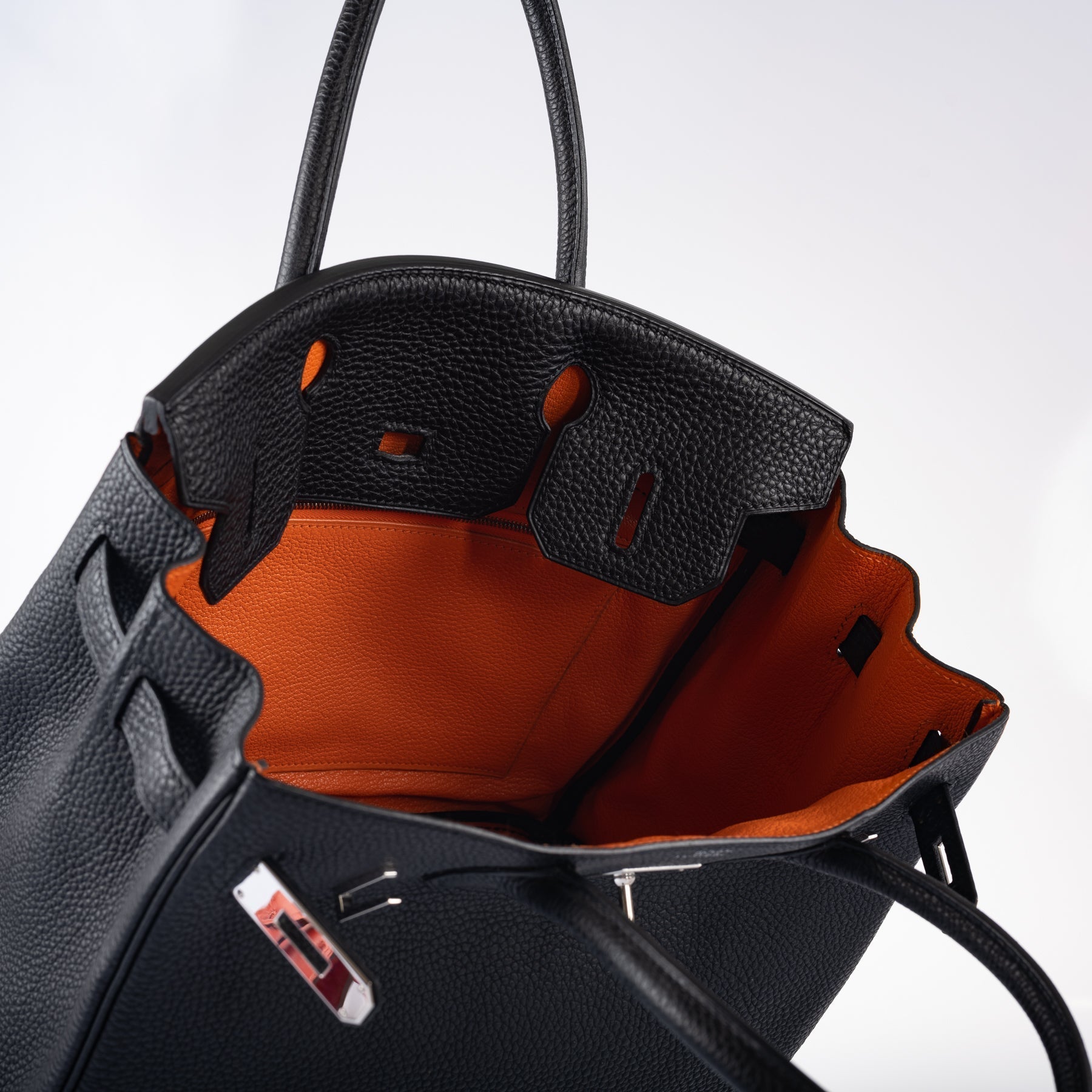 HermesBirkin 30 Black Togo and Orange H Palladium Hardware