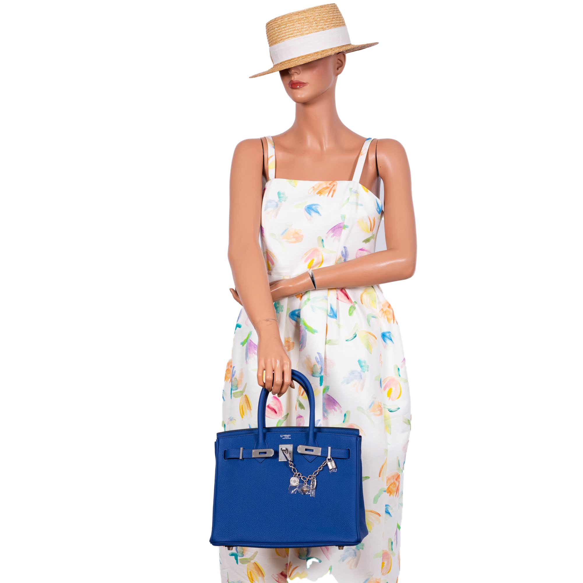HermesHSS Birkin 30 Blue Electric Togo with Brushed Palladium Hardware -, D