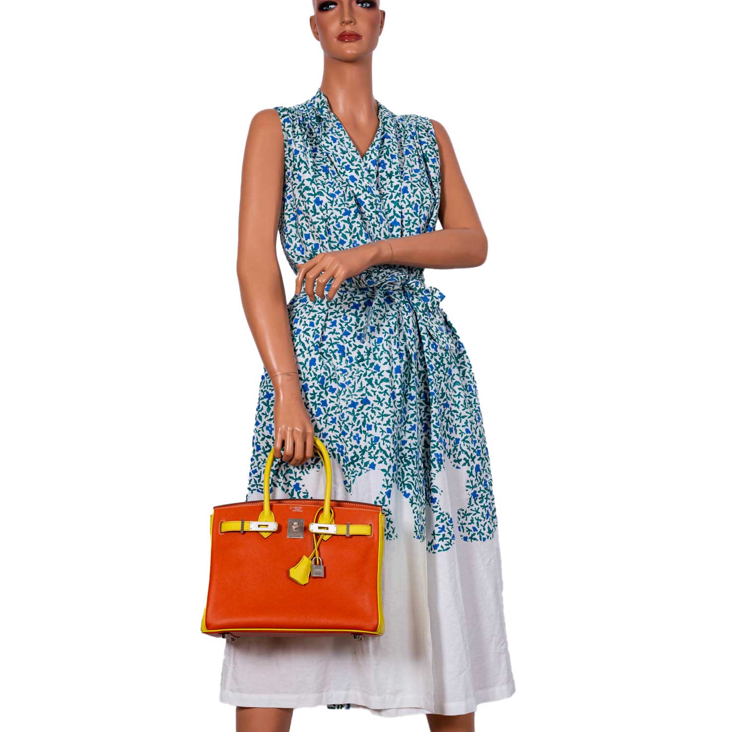 HermesHSS Birkin 30 Feu & Lime Epsom con Hardware in palladio spazzolato -, Q Square