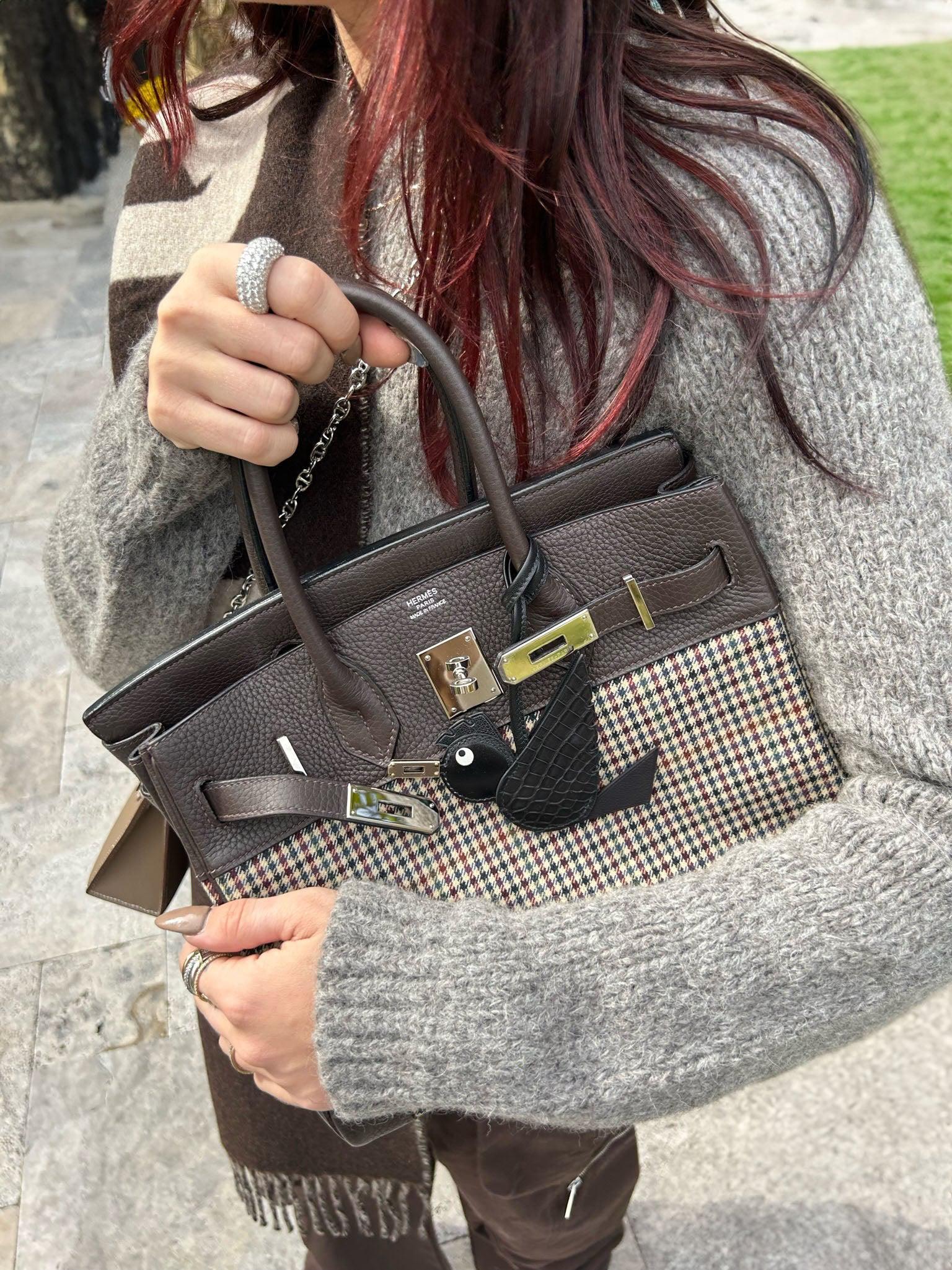 Hermeslainage Birkin 30 Houndstooth Plaid Wool And Ebene Togo Palla…